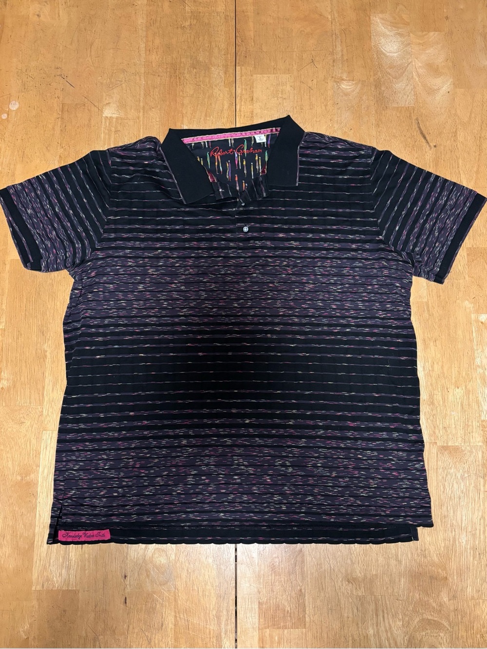 Robert Graham Men’s Classic Fit Black Multi-Color Striped Short Sleeve Polo Sz L